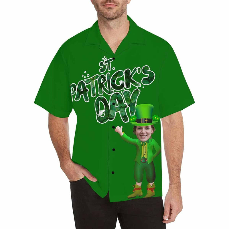 Custom Face Happy St. Patrick's Day Funny Face Aloha Shirt Create Your Design Shirt Birthday Gift for Him