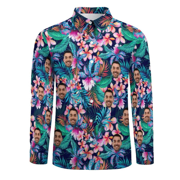 Custom Face Flower Tropical Printing Personalized Shirts Personalise Photo Long Sleeve Shirt Put Your Face on Custom Shirt