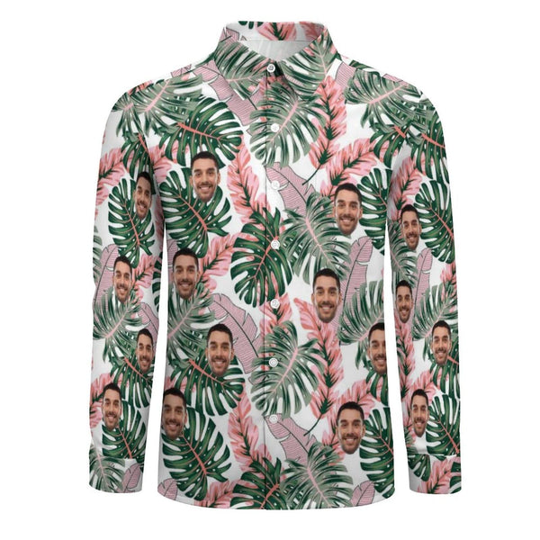 Custom Face Pink Flower Tropical Printing Personalized Shirts Face Long Sleeve Shirt Personalized Shirt Design Your Own Shirt