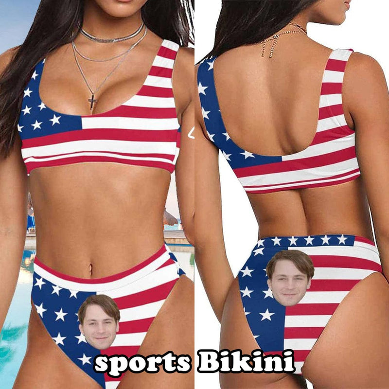 #Small Bust#American Flag Style #Husband/Boyfriend Face On #Celebrate July Fourth - Personalized Face Women's Swimwear Beach Travel Boat Cruise Pool Party Outfits Recommended for Girls With Small Breasts