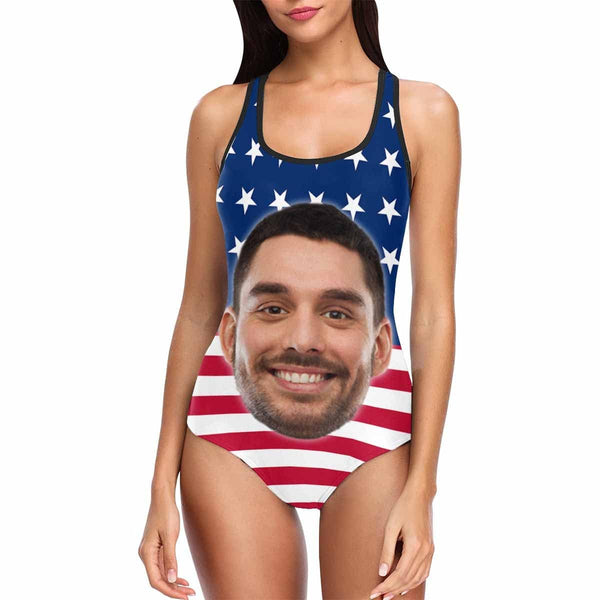 [Hot Sale] Couple Matching Swimwear #American Flag Bathingsuit #Independence Day#Custom Husband Face American Flag Swimsuit Personalized Tank Top One Piece Bathing Suit Holiday Party