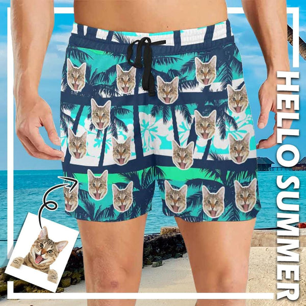 Custom Face Coconut Trees Mens Swim Shorts Personalized Swim Trunks