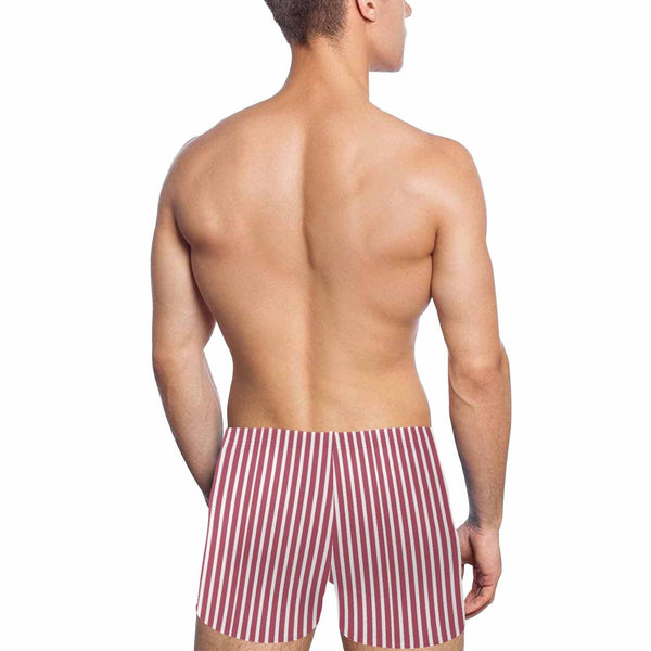 Custom Face & Name Red Stripes Men's Stretch Swim Boxer Briefs Mens Personalized Quick Dry Swimsuit Bathing Suit Print Square Leg Swim Briefs