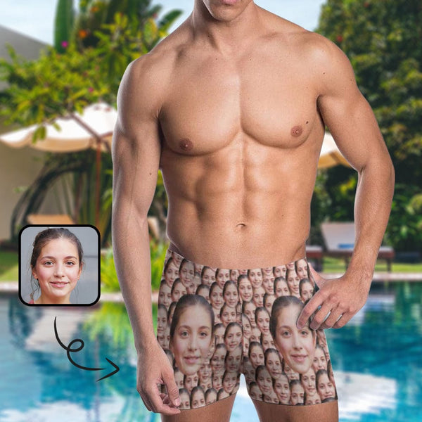 Custom Face Seamless Center Men's Stretch Swim Boxer Briefs Mens Personalized Quick Dry Swimsuit Print Square Leg Swim Briefs