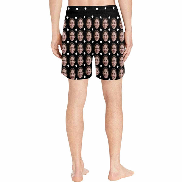 Custom Girlfriend's Face Swimming Trunks Design Row Stars Black Men's Quick Dry Swim Shorts