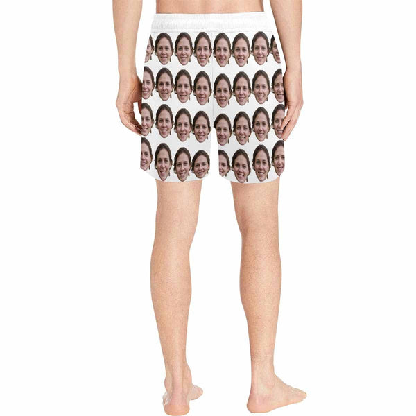 Custom I Love My Girlfriend Swim Trunks with Her Face Simple White Men's Quick Dry Swim Shorts