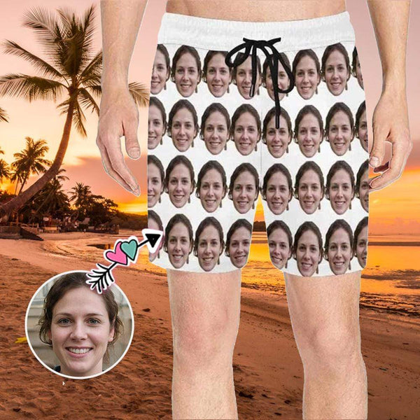 Custom Face Simple Mens Swim Shorts Personalized Funny Swim Trunks