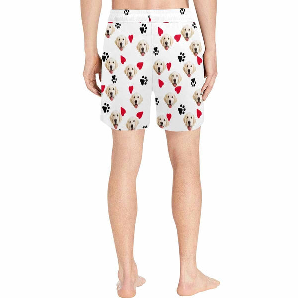 Custom Pet Face Swim Shorts Design Red Heart Men's Quick Dry Swim Shorts with Dog's Face