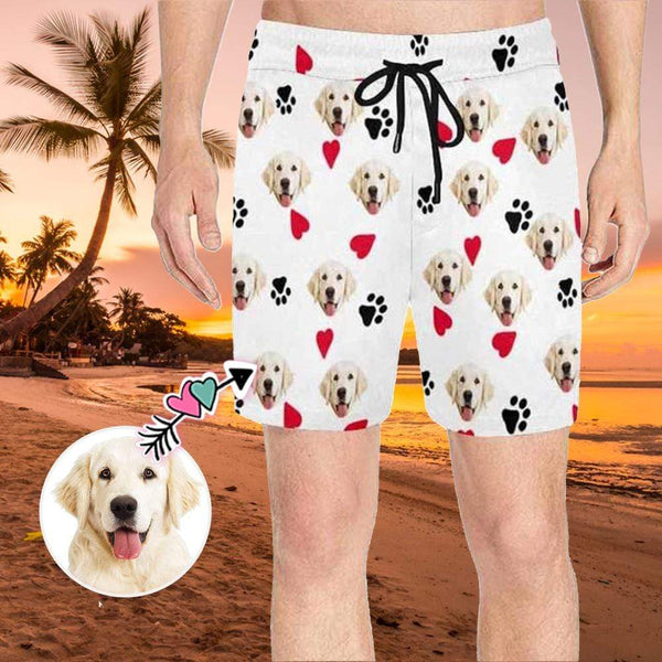 Custom Face Red Heart Mens Quick Dry Swim Shorts Funny Swim Trunks