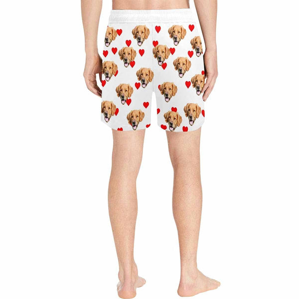 Custom Pet Face Swim Shorts Personalized Heart Men's Quick Dry Swim Shorts with Puppy's Pictures