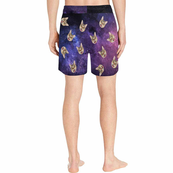 Custom Pet Face Swim Shorts Personalized Starry Sky Cat Men's Quick Dry Swim Shorts with Cat's Pictures