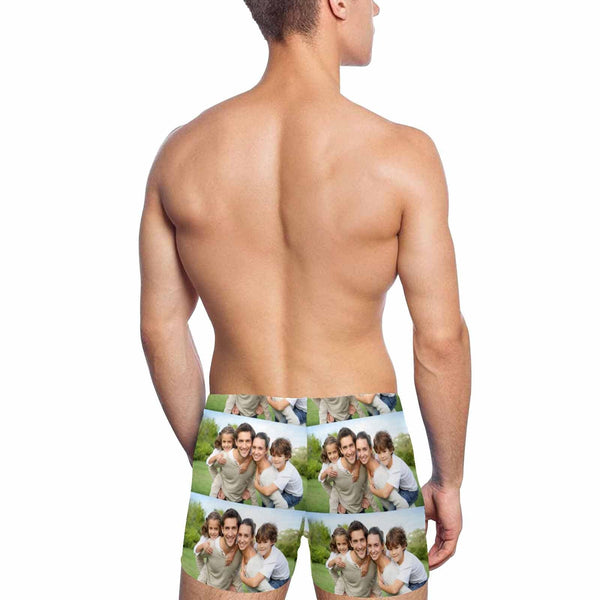 Custom Photo Stitching Men's Stretch Swim Boxer Briefs Mens Personalized Quick Dry Swimsuit Bathing Suit Print Square Leg Swim Briefs