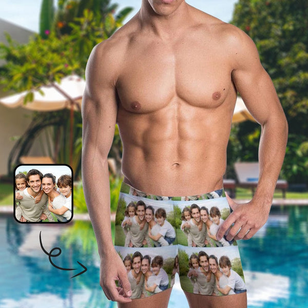 Custom Photo Stitching Men's Stretch Swim Boxer Quick Dry Briefs