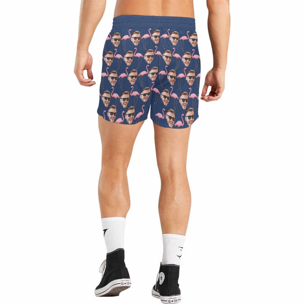 Custom Swimming Trunks Personalized Face Flamingo Men's Quick Dry Swim Shorts for Holiday