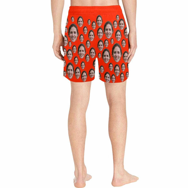 Custom Swimming Trunks with Personalized Face Red Simple Men's Quick Dry Swim Shorts for Him