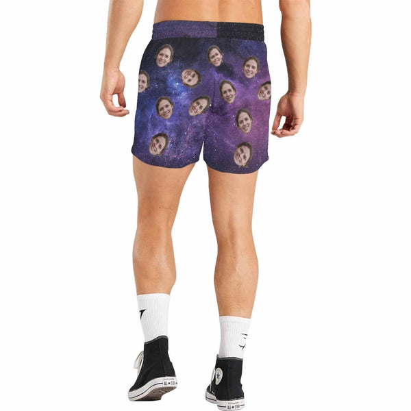 Design Swimming Trunks with Custom Face Starry Sky Men's Quick Dry Swim Shorts with Girlfriend's Pictures