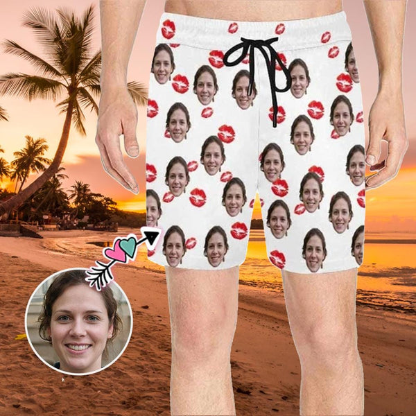 Custom Face Lips Mens Swim Shorts Personalized Funny Swim Trunks