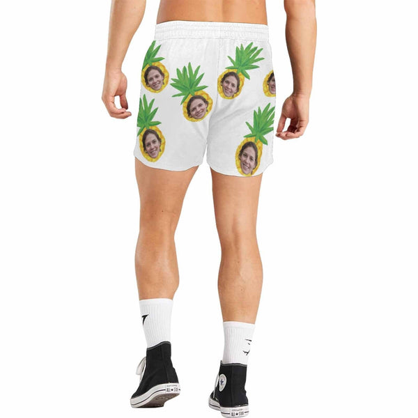 Personalized Pineapple Swimming Trunks Custom Face In Ananas Men's Quick Dry Swim Shorts with Girlfriend's Face for Him