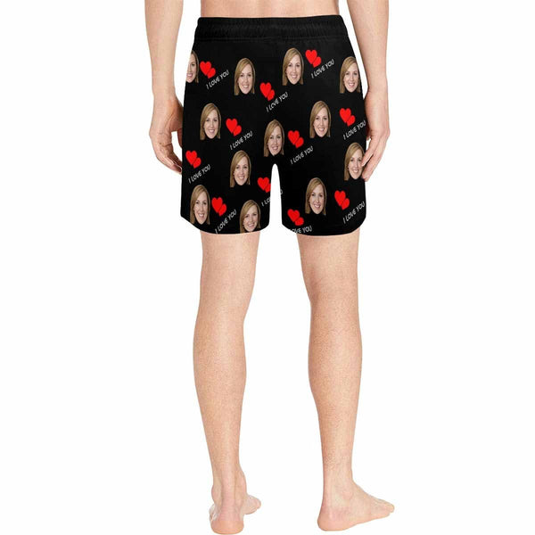 Personalized Swim Trunks Custom Face I Love You Red Heart Men's Quick Dry Swim Shorts for Valentine's Day