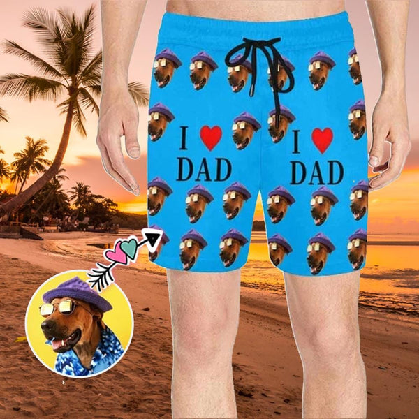 Custom Face Blue Mens Swim Shorts Personalized Funny Swim Trunks