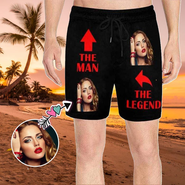 Custom Face Legend Mens Swim Shorts Personalized Funny Swim Trunks