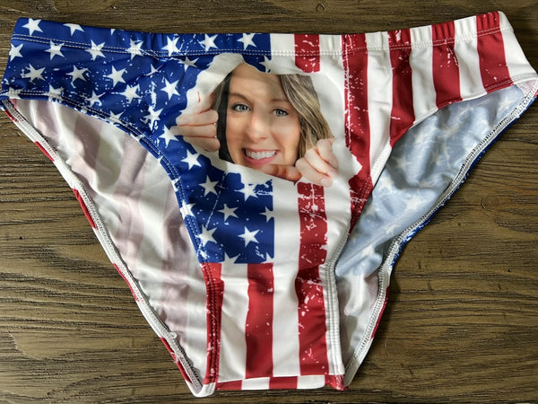 #Couple Matching Swimwear #American Flag Bathingsuit #Independence Day#Custom Face Bikini Personalized Triangle Swim Briefs