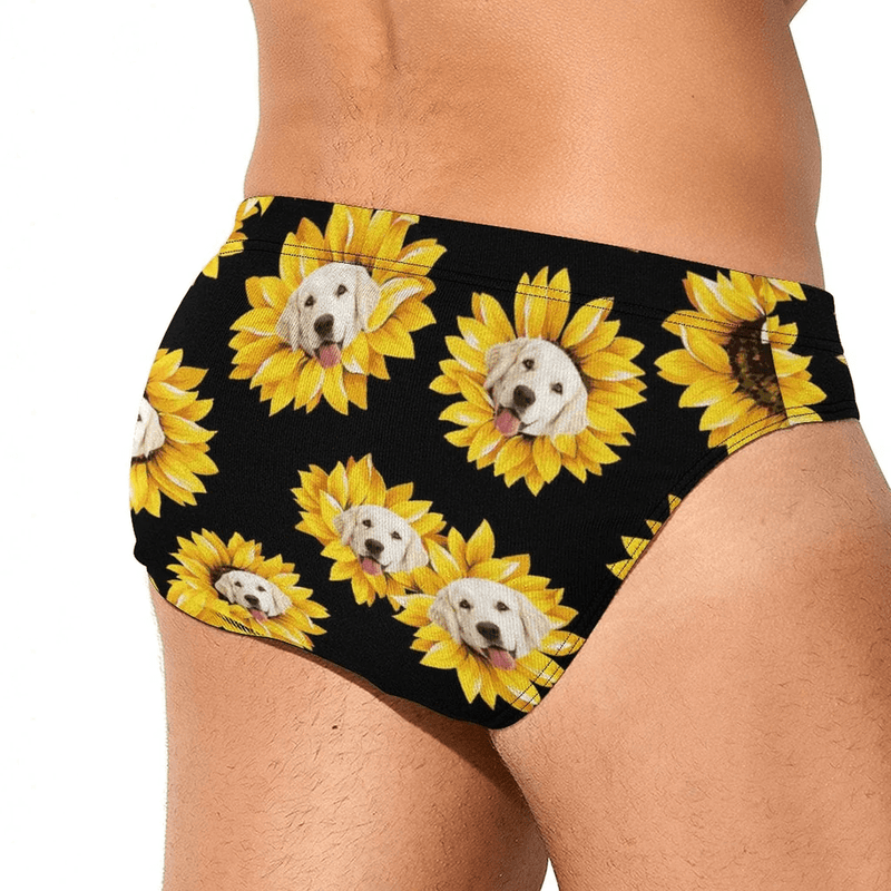 Customized Swim Trunks with Face Design Little Pineapple Men's Triangle Swim Briefs with Girlfriend's Face