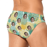 Customized Swim Trunks with Face Design Little Pineapple Men's Triangle Swim Briefs with Girlfriend's Face