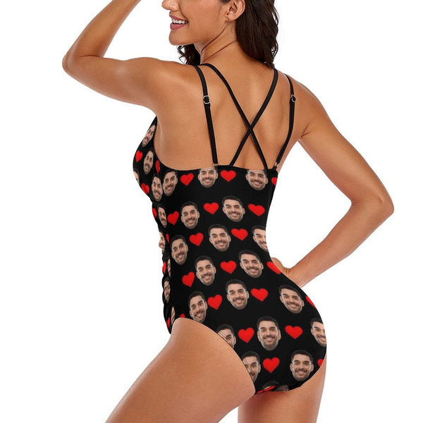 Custom Face Love Heart Swimsuit Personalized Women's One Piece Swimsuit