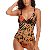 Custom Face Tiger Stripes Women's One Piece Swimsuit