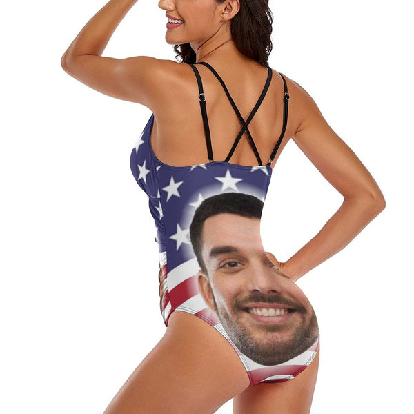 #Independence Day#Custom Big Face Swimsuit Personalized Women's One Piece Swimsuit With Lover's Face