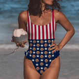 #Trip Flagbathingsuit#Independence Day-Custom Face Stars&Stripes Swimsuit Personalized Women's Ruffle One Piece Bathing Suit Celebrate Holiday