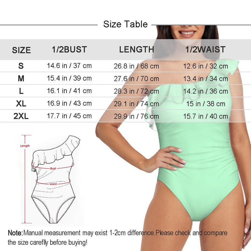 Custom Funny Face Swimwear Personalized Women's One Shoulder Ruffle One Piece Swimsuit