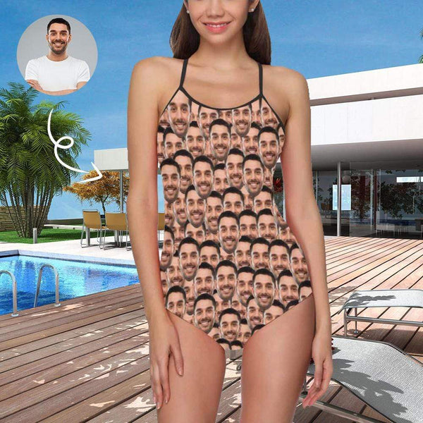 #Bathingsuit-Custom Face Boyfriend/Husband Funny Photo Swimsuit Personalized Women's One Piece Bathing Suits For Her