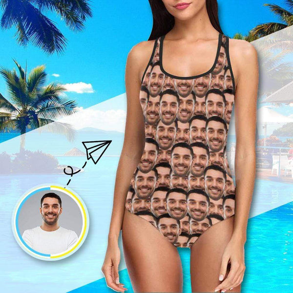 #Bathingsuit-Custom Husband Face Swimsuit Personalized Photo Women's One Piece Bathing Suit Funny Gift