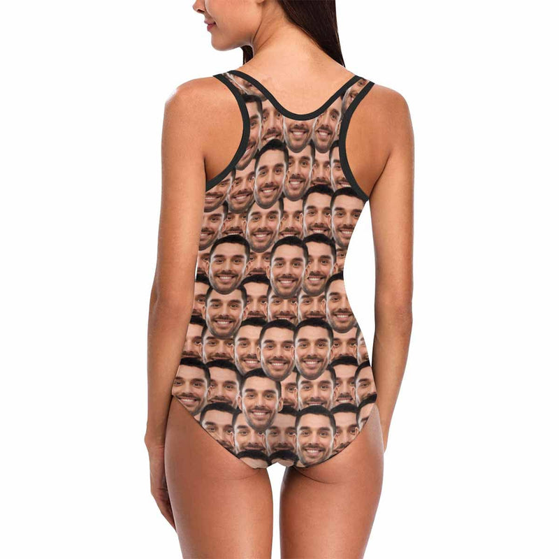 #Bathingsuit-Custom Husband Face Swimsuit Personalized Photo Women's One Piece Bathing Suit Funny Gift