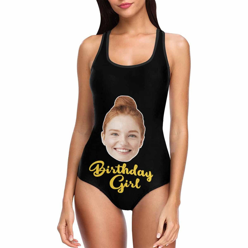 Birthday-Custom Face Birthday Girl Swimsuit Personalized Women's Tank Top Bathing Swimsuit Bachelorette Party