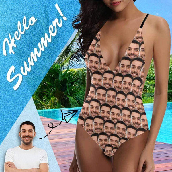 Couple Matching Swimwear Bathingsuit 4th of July boat trip beach cruise outfit -Custom Boyfriend Face Funny Smash Swimsuit Personalized Women's One Piece Bathing Suit For Her