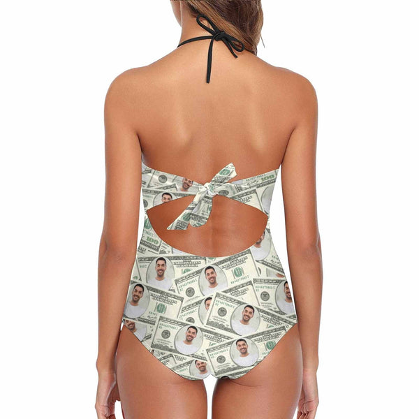 Custom Dollar Photo Swimsuit Personalized Women's New Strap One Piece Bathing Suit  Birthday Funny Gift