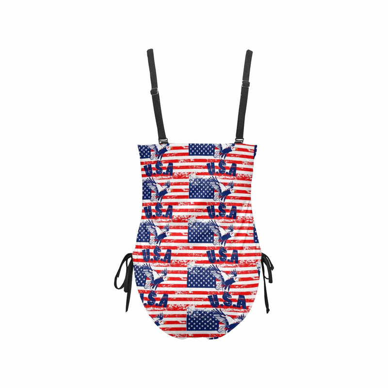 Custom Face American Flag Swimsuit Personalized Women's New Drawstring Side One Piece Bathing Suits Celebrate Holiday Party