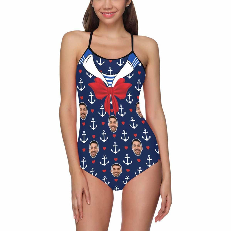 Custom Face Anchors Swimsuit Personalized Women's Slip One Piece Bathing Suit Bridesmaid Pool Party