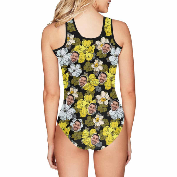 Custom Face Beautiful Flowers Women's Tank Top Bathing Swimsuit