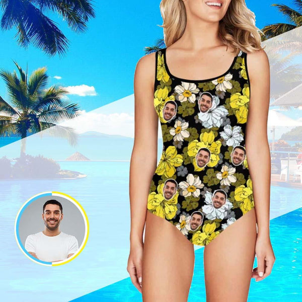 Custom Face Beautiful Flowers Women's Tank Top Bathing Swimsuit