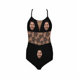 Custom Face Black Lace Swimsuit Personalized Women's Slip One Piece Bathing Suit Honeymoons Party For Her