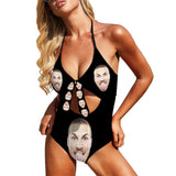 Custom Face Black Women's Backless Bow One Piece Swimsuit