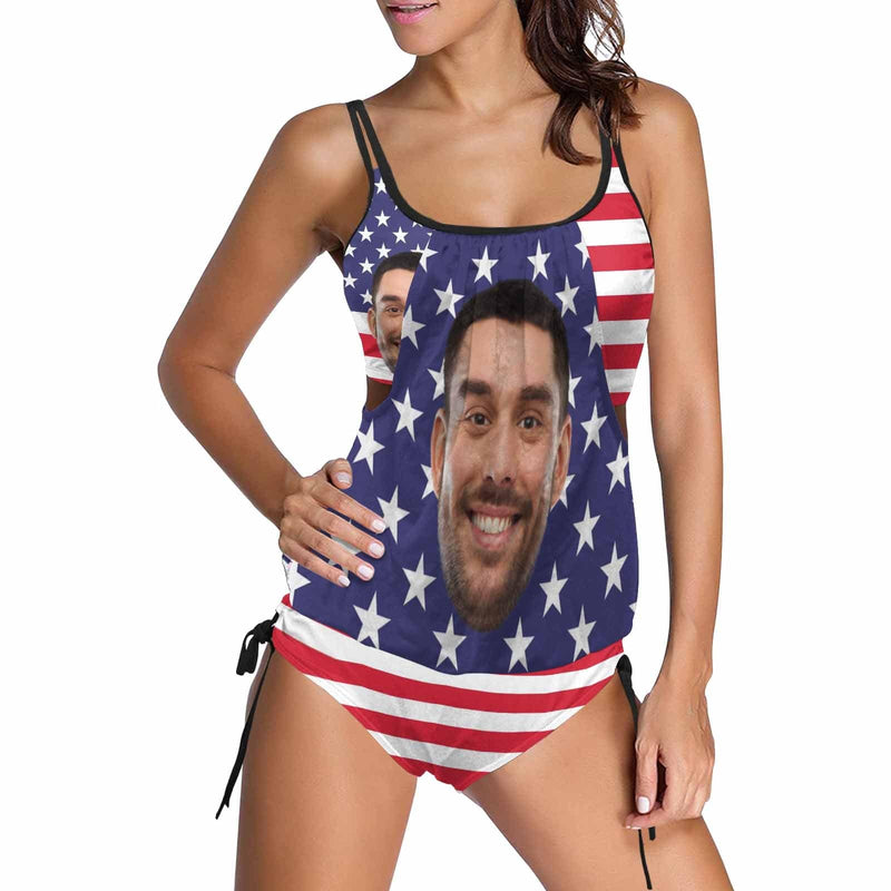 Custom Face Flag Swimsuit Personalized Womens Tankini Top Sets Bikini Two Piece Bathing Suit