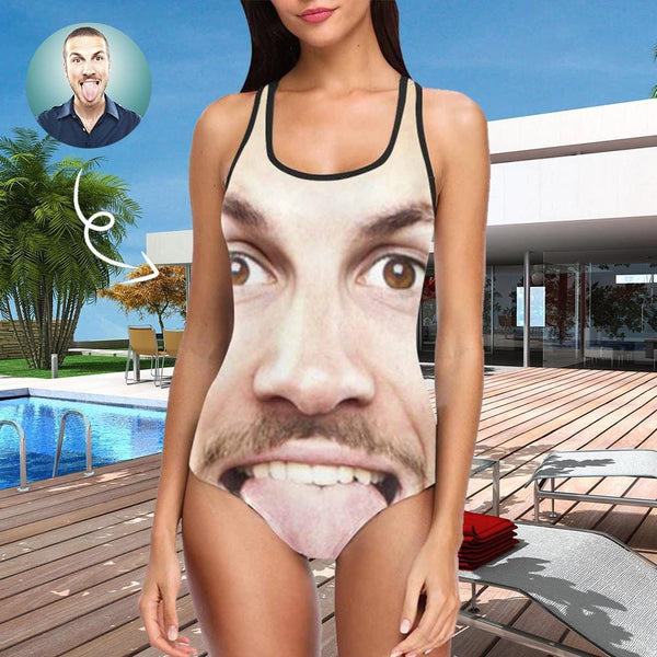 Custom Face Funny Swimsuit Personalized Photo Women's Tank Top Bathing Swimsuit Gift For Her