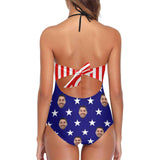 Custom Face American Flag Swimsuit Personalized Women's One Piece Bathing Suit Celebrate Holiday