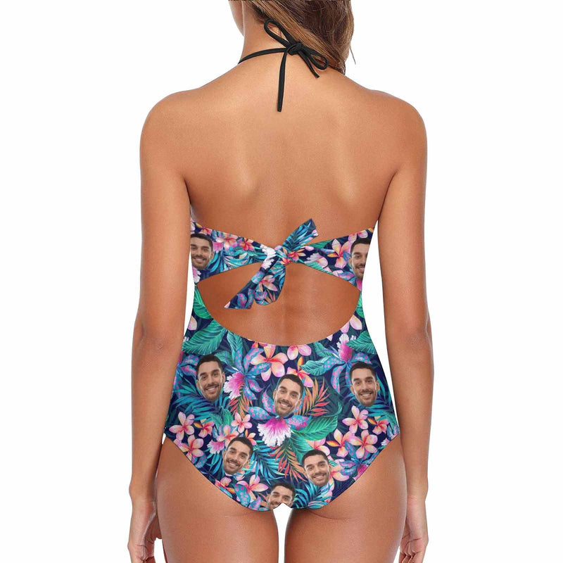 Custom Face Swimwear Women's Flower Clusters Swimsuit Personalized New Strap One Piece Bathing Suit Holiday Party