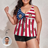 #Plus-Size American Flag Style One Piece Boat Trip Beach Cruise Custom Face American Flag Swimsuit Personalized Tankini Bathing Suit For Women 2 Piece Swmsuit